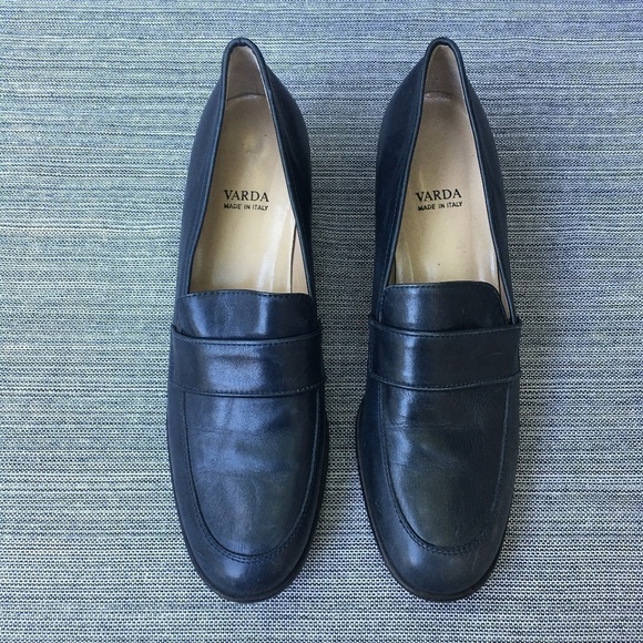 VARDA Heeled Leather Loafers Blue Size 12 - Picture 1 of 7